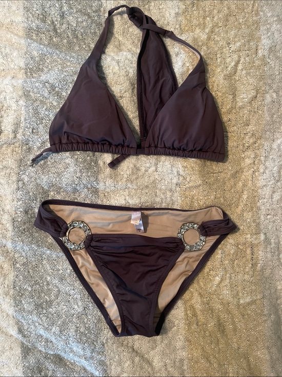 Victoria's Secret Other - Victoria's Secret Dark Purple Halter Bikini with Jeweled Rings